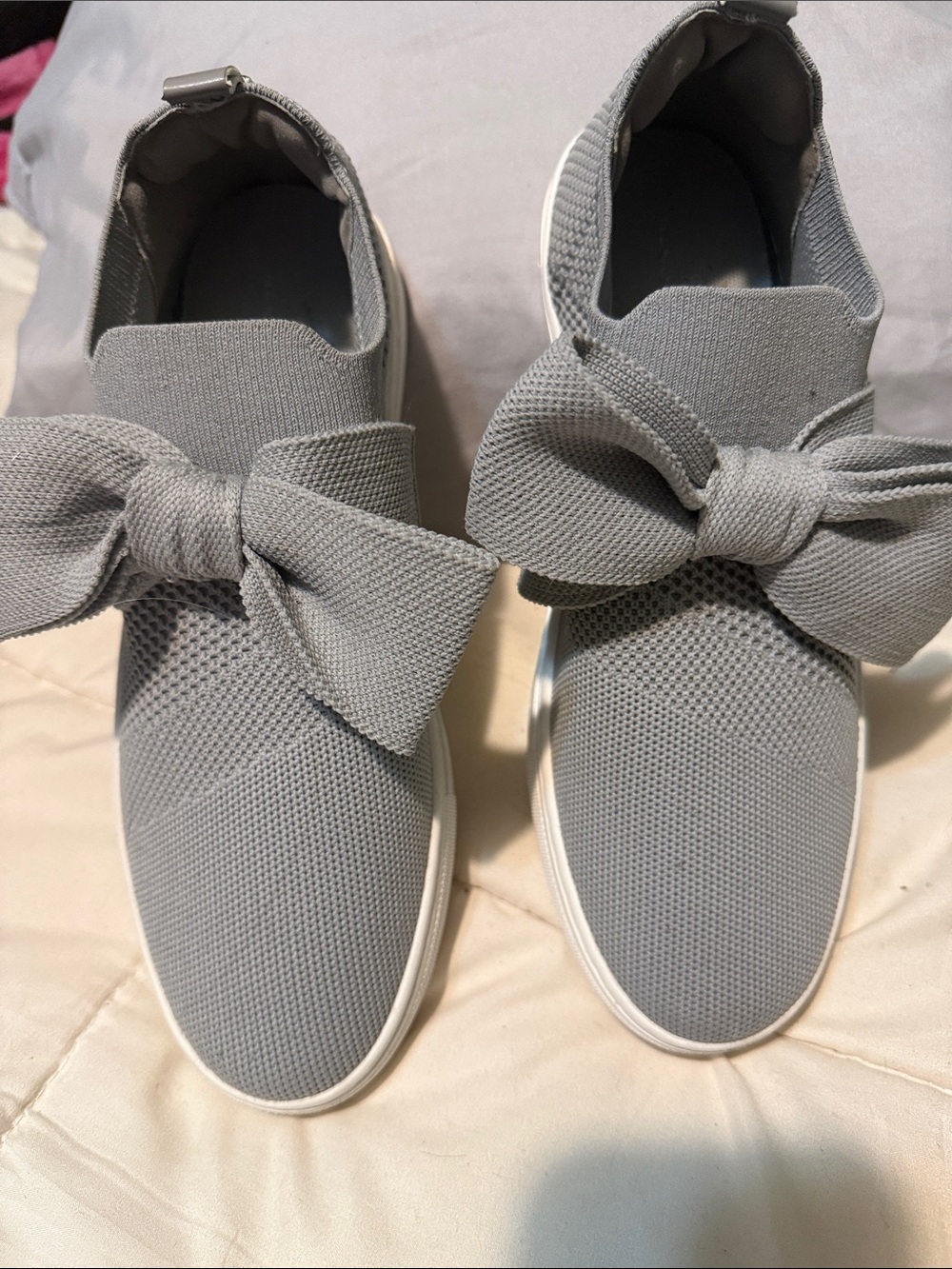 Bandolino Gray Knit Slip-On Sneakers with Bow Accent